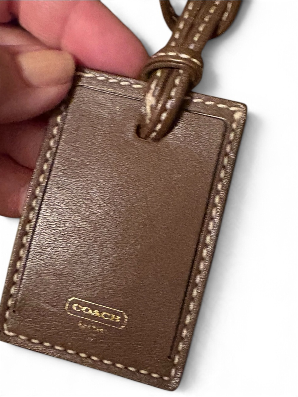 Coach Brown Leather Luggage Tag with Gold Logo